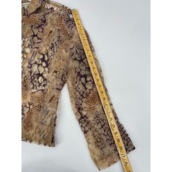 Bamboo Traders Button Up Shirt Womens Large Gold Brown Sheer Flax Animal Print - Picture 16 of 16